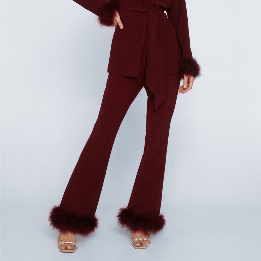 Flared Pants With Feather Trims